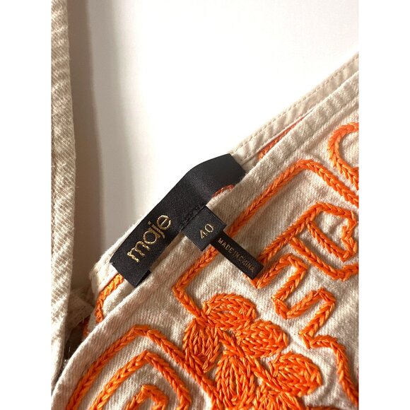 Maje Beige & Orange Embroidered Floral Sleeveless Dress Size 40 - Picture 8 of 9